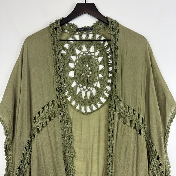 Do Everything in Love Crochet Trim Swim Beach Cover Up Cardigan Green - One Size - Picture 2 of 10